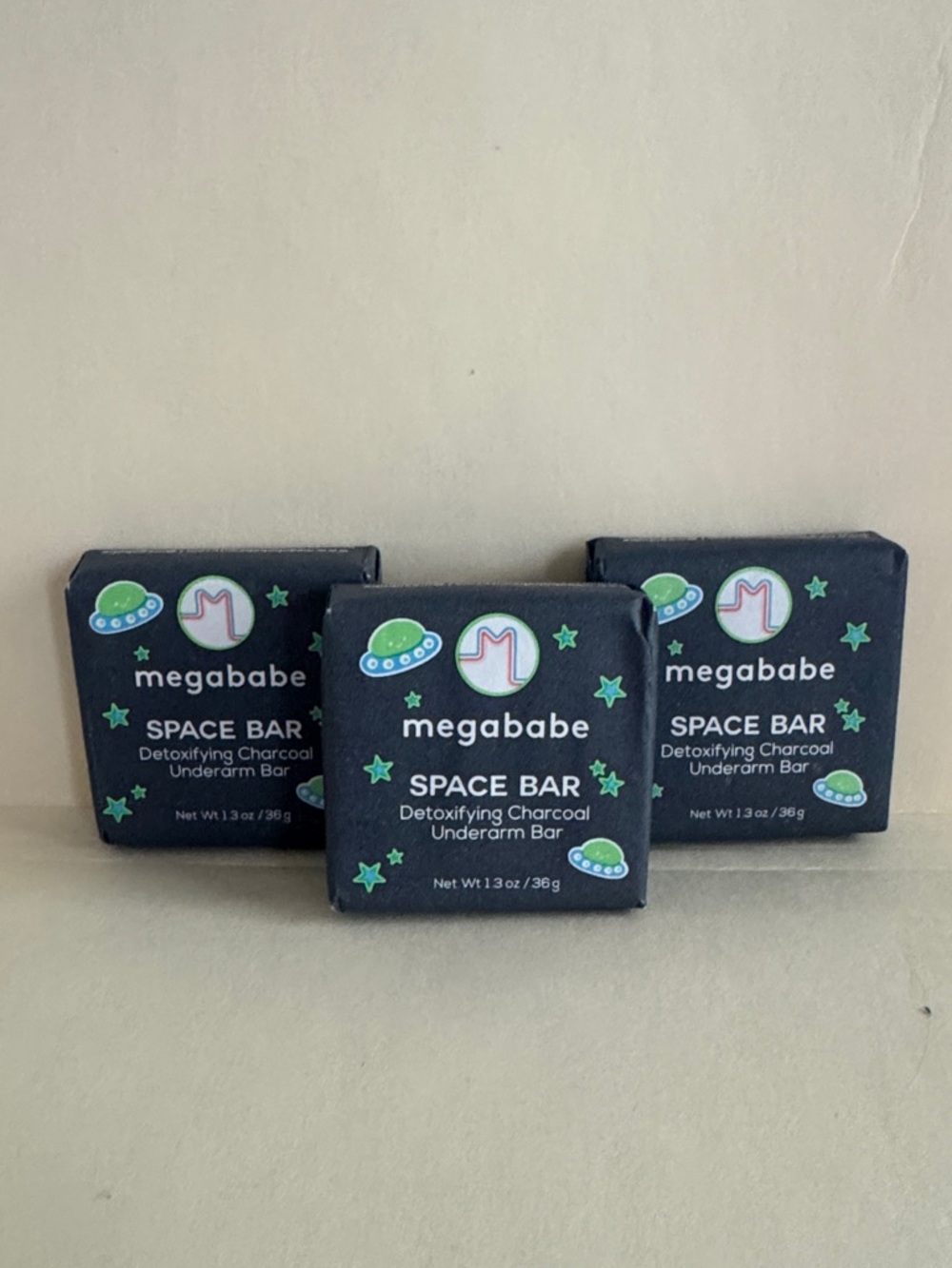 MEGABABE Space Bar Detoxifying Charcoal Underarm Bar 1.3oz x3 NIP SEALED